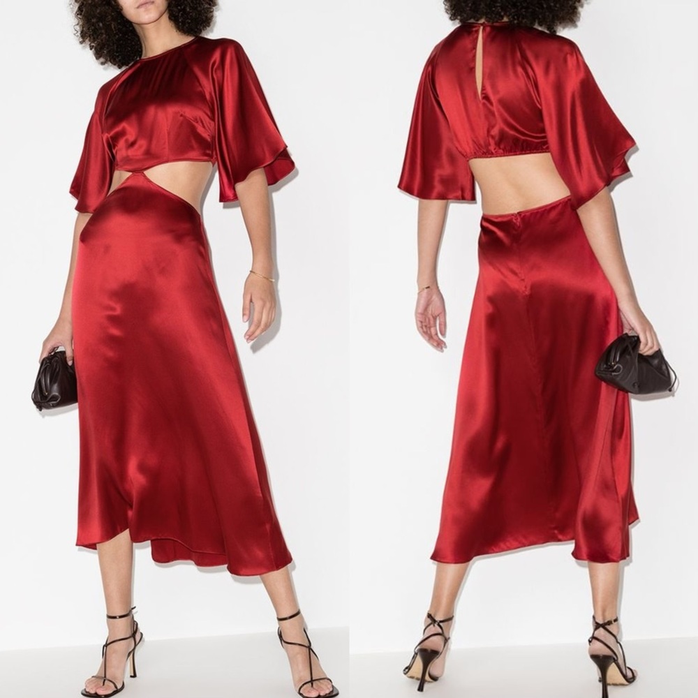 Reformation Satin Cutout Midi Dress in Red